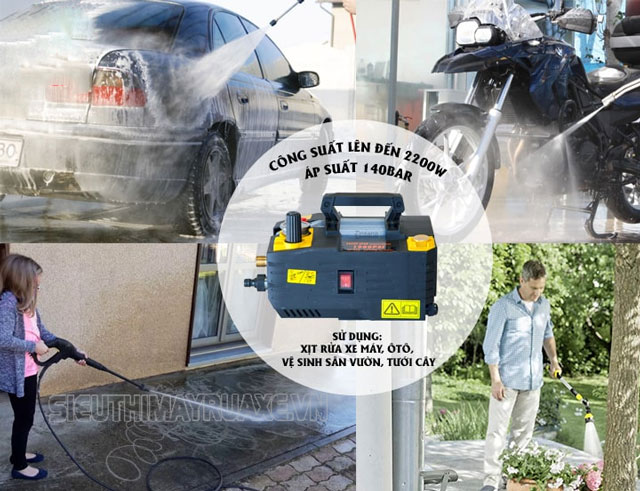 Máy bơm rửa xe công suất 2200W có tính ứng dụng cao