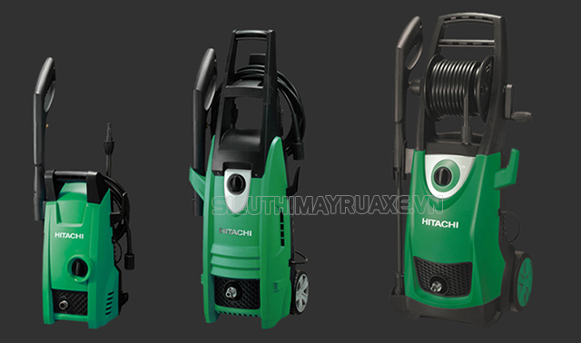 Máy bơm rửa xe Hitachi với tông màu chủ đạo là xanh đen